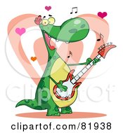 Royalty Free RF Clipart Illustration Of A Romantic Guitarist Dinosaur Singing A Love Song With Hearts