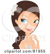 Royalty Free RF Clipart Illustration Of A Blue Eyed Brunette Haired Beauty Touching Her Neck And Looking Upwards Over Her Shoulder by Melisende Vector #COLLC81955-0068