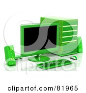 Royalty Free RF Clipart Illustration Of A 3d Green Desktop Computer Work Station by Tonis Pan