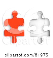 Royalty Free RF Clipart Illustration Of A Red 3d Jigsaw Puzzle Piece Beside A Matching Space