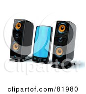Poster, Art Print Of 3d Mp3 Player Between Two Speakers