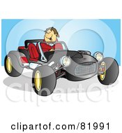 Happy Man Driving A Black Buggy Sports Car