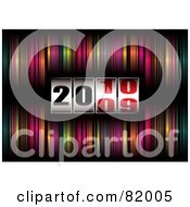 Royalty Free RF Clipart Illustration Of A New Year Background Of Dials Turning From 2009 To 2010 Over Colorful Stripes by michaeltravers