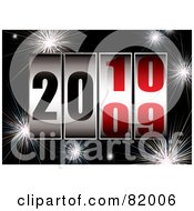Poster, Art Print Of New Year Background Of Dials Turning From 2009 To 2010 Over Black With Fireworks