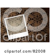 Transparent Instant Polaroid Photo Picture Over A Brown Floral Pattern Background