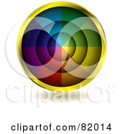 Royalty Free RF Clipart Illustration Of A Gold Rimmed Rainbow Colored Target With A Shadow by michaeltravers