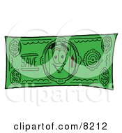 Cardboard Box Mascot Cartoon Character On A Dollar Bill