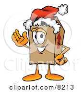 Poster, Art Print Of Cardboard Box Mascot Cartoon Character Wearing A Santa Hat And Waving