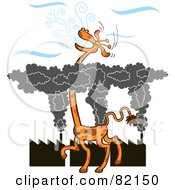 Royalty Free RF Clipart Illustration Of A Tall Giraffe Gasping For Fresh Air Above A Layer Of Factory Smog by Zooco #COLLC82150-0152