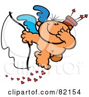 Royalty Free RF Clipart Illustration Of A Giggling Nude Cupid Holding A Bow And Covering His Mouth While Dropping Hearts