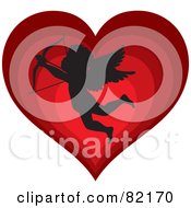 Poster, Art Print Of Black Cupid Silhouette Over A Gradient Red Heart