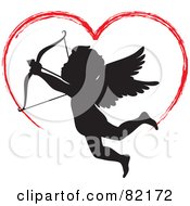 Red Painted Heart Above A Black Cupid Silhouette