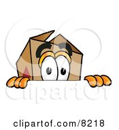 Poster, Art Print Of Cardboard Box Mascot Cartoon Character Peeking Over A Surface