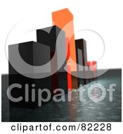 Royalty-Free (RF) Clipart Illustration of a 3d Black And Orange Bar Graph On A Gray Floor by MacX #COLLC82228-0098