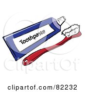 Red Toothbrush And Blue Tube Of Toothpaste