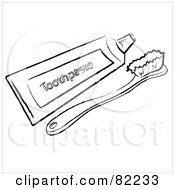 Royalty Free RF Clipart Illustration Of An Outline Of A Red Toothbrush And Tube Of Toothpaste by Pams Clipart