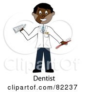 Royalty Free RF Clipart Illustration Of A Word Under A Male Dentist Holding A Toothbrush And Toothpaste by Pams Clipart