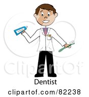 Royalty Free RF Clipart Illustration Of A Word Under A Male Dentist Holding A Toothbrush And Toothpaste