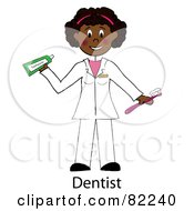 Royalty Free RF Clipart Illustration Of A Word Under A Black Female Dentist Holding A Toothbrush And Toothpaste
