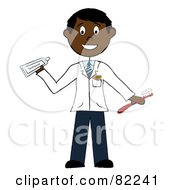 Royalty Free RF Clipart Illustration Of A Dark Skinned Male Dentist Holding A Toothbrush And Toothpaste