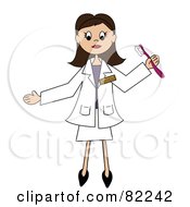 Poster, Art Print Of Royalty-Free Rf Clipart Illustration Of A Female Brunette Dentist Holding A Toothbrush