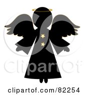 Poster, Art Print Of Black Christmas Angel With A Halo And Gold Stars