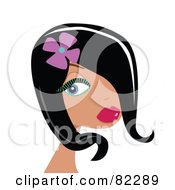 Poster, Art Print Of Beautiful Black Haired Tropical Woman With A Flower In Her Hair And Green Mascara