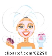 Royalty Free RF Clipart Illustration Of A Spa Woman Applying A Pink Mask To Her Face by Monica #COLLC82290-0132