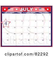 Poster, Art Print Of Red White And Blue Independence Day July Calendar With A Star Around The 4th Day