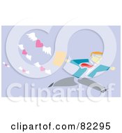 Royalty Free RF Clipart Illustration Of A Businessman Running From Flying Hearts On Purple by xunantunich