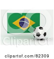 Poster, Art Print Of 3d Soccer Ball In Front Of A Reflective Brazil Flag