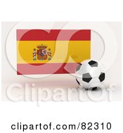 3d Soccer Ball In Front Of A Reflective Spain Flag