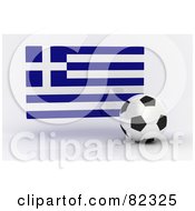 Poster, Art Print Of 3d Soccer Ball In Front Of A Reflective Greece Flag