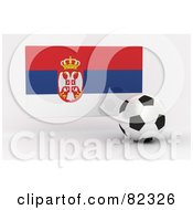 Royalty Free RF Clipart Illustration Of A 3d Soccer Ball In Front Of A Reflective Serbia Flag