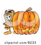 Poster, Art Print Of Cardboard Box Mascot Cartoon Character With A Carved Halloween Pumpkin