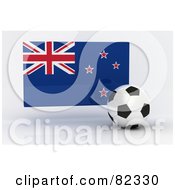 Poster, Art Print Of 3d Soccer Ball In Front Of A Reflective New Zealand Flag