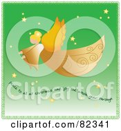 Poster, Art Print Of Graceful Golden Angel Flying Through A Green Starry Sky With Text