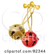 Red And Gold Jingle Bells With Bows And Ribbons