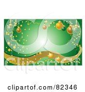 Poster, Art Print Of Green Glowing Christmas Background With Confetti Stars Sparkles Waves And Ornaments