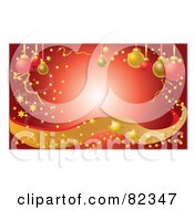 Poster, Art Print Of Red Glowing Christmas Background With Confetti Stars Sparkles Waves And Ornaments