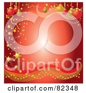 Poster, Art Print Of Glowing Red Background With Golden Stars Waves And Ornaments Around Text Space