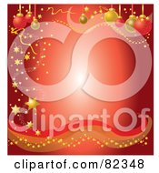 Royalty Free RF Clipart Illustration Of A Glowing Red Background With Golden Stars Waves And Ornaments Around Text Space by Pams Clipart