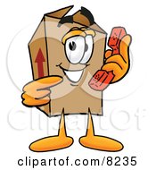 Poster, Art Print Of Cardboard Box Mascot Cartoon Character Holding A Telephone