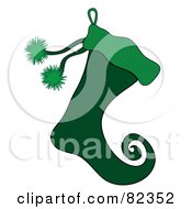 Poster, Art Print Of Green Christmas Elf Stocking With Green Puffs