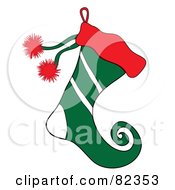 Poster, Art Print Of Red And Green Christmas Elf Stocking With White Stripes