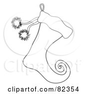 Royalty Free RF Clipart Illustration Of A Black And White Outline Fo A Christmas Elf Stocking by Pams Clipart