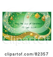 Poster, Art Print Of Green Glowing Christmas Greeting With Confetti Stars Sparkles Waves And Ornaments Text Reading May The Joys Of Christmas Fill Your Hear