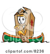Clipart Picture Of A Cardboard Box Mascot Cartoon Character Rowing A Boat by Toons4Biz