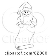 Royalty Free RF Clipart Illustration Of A Black And White Outline Of Santa Standing Behind A Long Scrolled List Naughty Or Nice by Pams Clipart