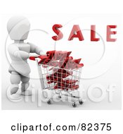 Poster, Art Print Of 3d White Character Pushing A Shopping Cart Of Discount Deals Under Sale